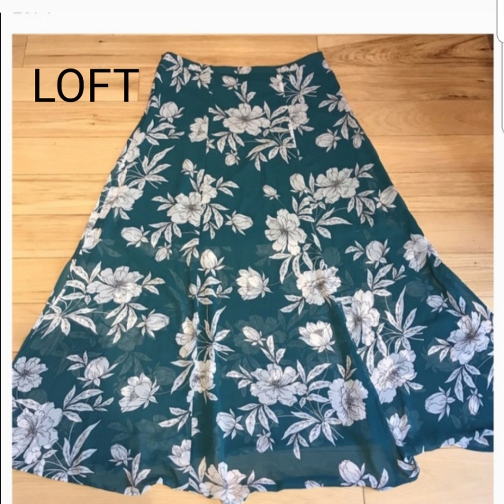 Ann Taylor Loft Maxi Skirt Teal White Floral NWT 